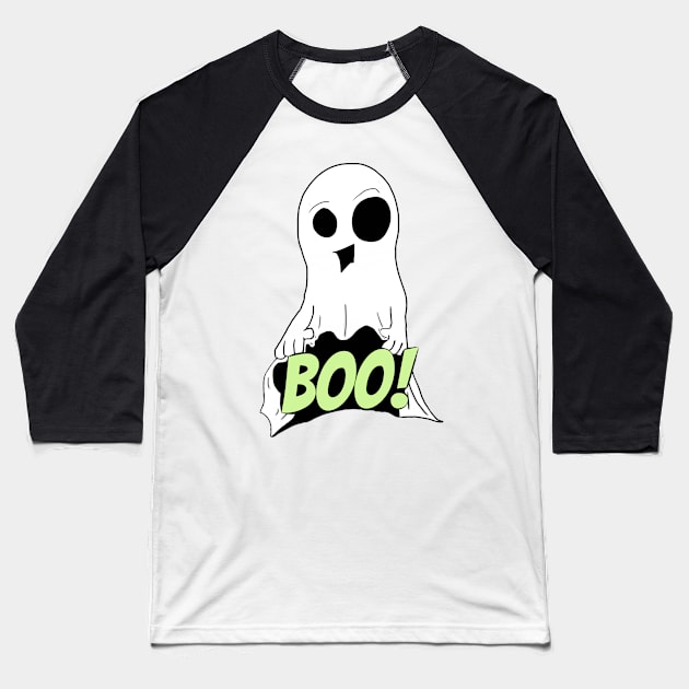 Funny Ghost Halloween Flashing Boo Baseball T-Shirt by JonnyVsTees